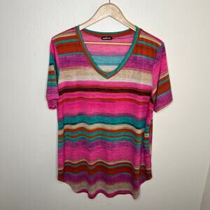 Heimish USA Pink Stripe Vneck Blouse Large